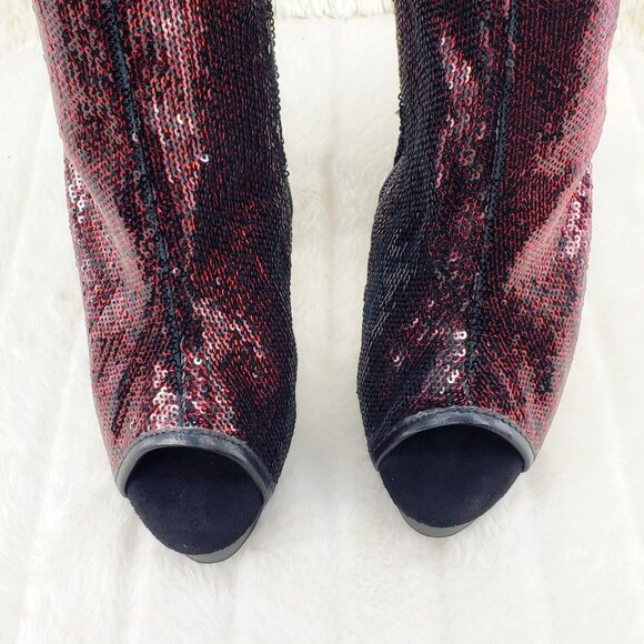 Pleaser Burgundy Sequin Slouch Shaft High Heel Platform Ankle Boots Delight 1008 - Picture 14 of 14